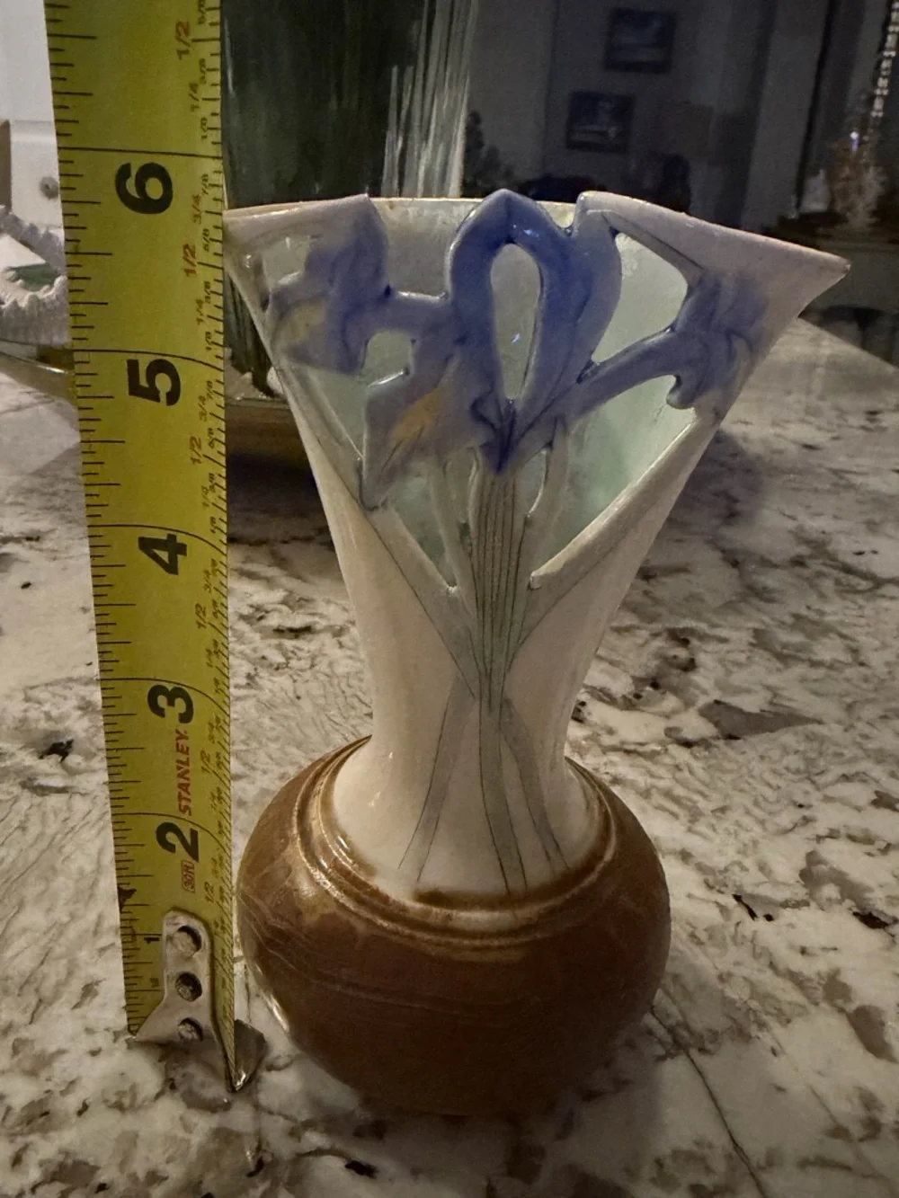 Vintage Robert Finn Art Pottery - Cutout Iris Vase - Crystalline Interior - 5.5